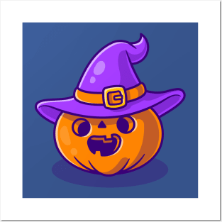 Cute Witch Pumpkin Halloween Cartoon Posters and Art